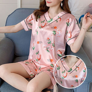 Two-piece Ice Silk Printed Home Clothes