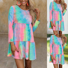 Load image into Gallery viewer, Tie-dye Printed Long-sleeve Panelled Dress
