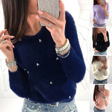Load image into Gallery viewer, Plush Beaded Long Sleeve Sweater
