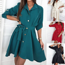 Load image into Gallery viewer, Solid Color Waist Button Belt Dress
