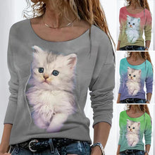 Load image into Gallery viewer, Cat Graphic Long Sleeve T-Shirt
