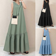 Load image into Gallery viewer, V-Neck Solid Color Sleeveless Pocket Long Dress
