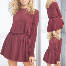 Load image into Gallery viewer, Burgundy Round Neck Dress
