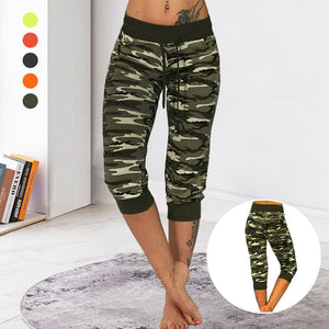 Camo Print Drawstring Capris Pants