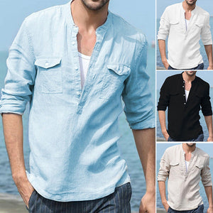 Men's Linen Casual Long Sleeve Solid Color Shirt