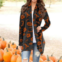 Load image into Gallery viewer, Halloween Printed Long Sleeve Knitted Cardigan

