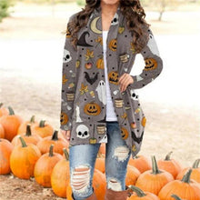 Load image into Gallery viewer, Halloween Printed Long Sleeve Knitted Cardigan
