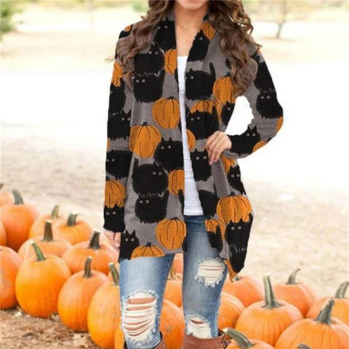 Halloween Printed Long Sleeve Knit Cardigan