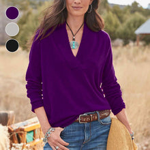 Load image into Gallery viewer, Solid Color Loose Long Sleeve V-Neck Pullover
