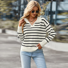 Load image into Gallery viewer, Lapel Striped Long Sleeve Sweater
