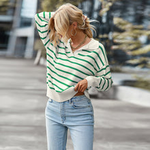 Load image into Gallery viewer, Lapel Striped Long Sleeve Sweater
