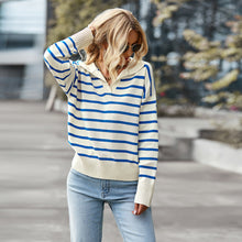 Load image into Gallery viewer, Lapel Striped Long Sleeve Sweater
