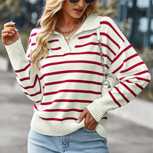 Load image into Gallery viewer, Lapel Striped Long Sleeve Sweater
