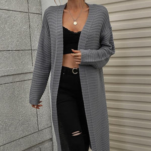 Long Solid Color Fashion Knitted Cardigan