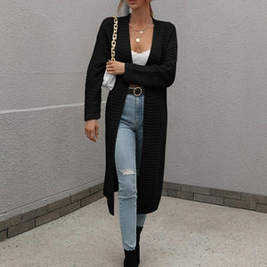 Long Solid Color Fashion Knitted Cardigan