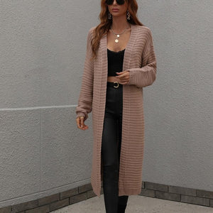 Long Solid Color Fashion Knitted Cardigan