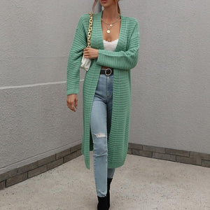 Long Solid Color Fashion Knitted Cardigan