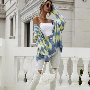 Print Crown Neck Knit Cardigan Outwear