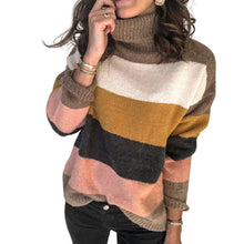 Load image into Gallery viewer, High-neck Paneled Knitted Striped Sweater

