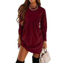 Load image into Gallery viewer, Solid Color Long Sleeved Irregular Crewneck Dress
