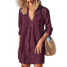 Load image into Gallery viewer, Solid color V-neck Cotton and Linen Dress

