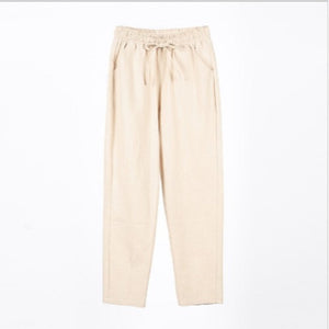 Women's Casual Cotton And Linen Elastic Waist Straight Pants