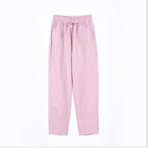 Women's Casual Cotton And Linen Elastic Waist Straight Pants