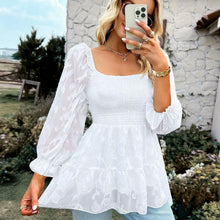 Load image into Gallery viewer, Square Neck Floral Shirred Peplum Blouse

