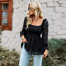 Load image into Gallery viewer, Square Neck Floral Shirred Peplum Blouse
