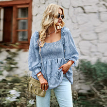 Load image into Gallery viewer, Square Neck Floral Shirred Peplum Blouse
