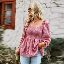 Load image into Gallery viewer, Square Neck Floral Shirred Peplum Blouse
