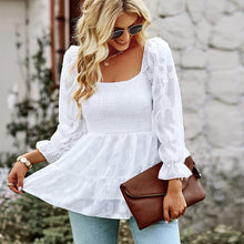 Load image into Gallery viewer, Square Neck Floral Shirred Peplum Blouse

