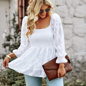 Square Neck Floral Shirred Peplum Blouse