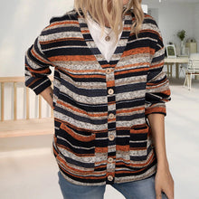 Load image into Gallery viewer, V-Neck Knit Button Stripe Cardigan
