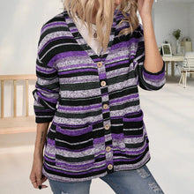 Load image into Gallery viewer, V-Neck Knit Button Stripe Cardigan
