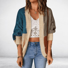 Load image into Gallery viewer, Women&#39;s Color Block Knit Cardigan Sweater
